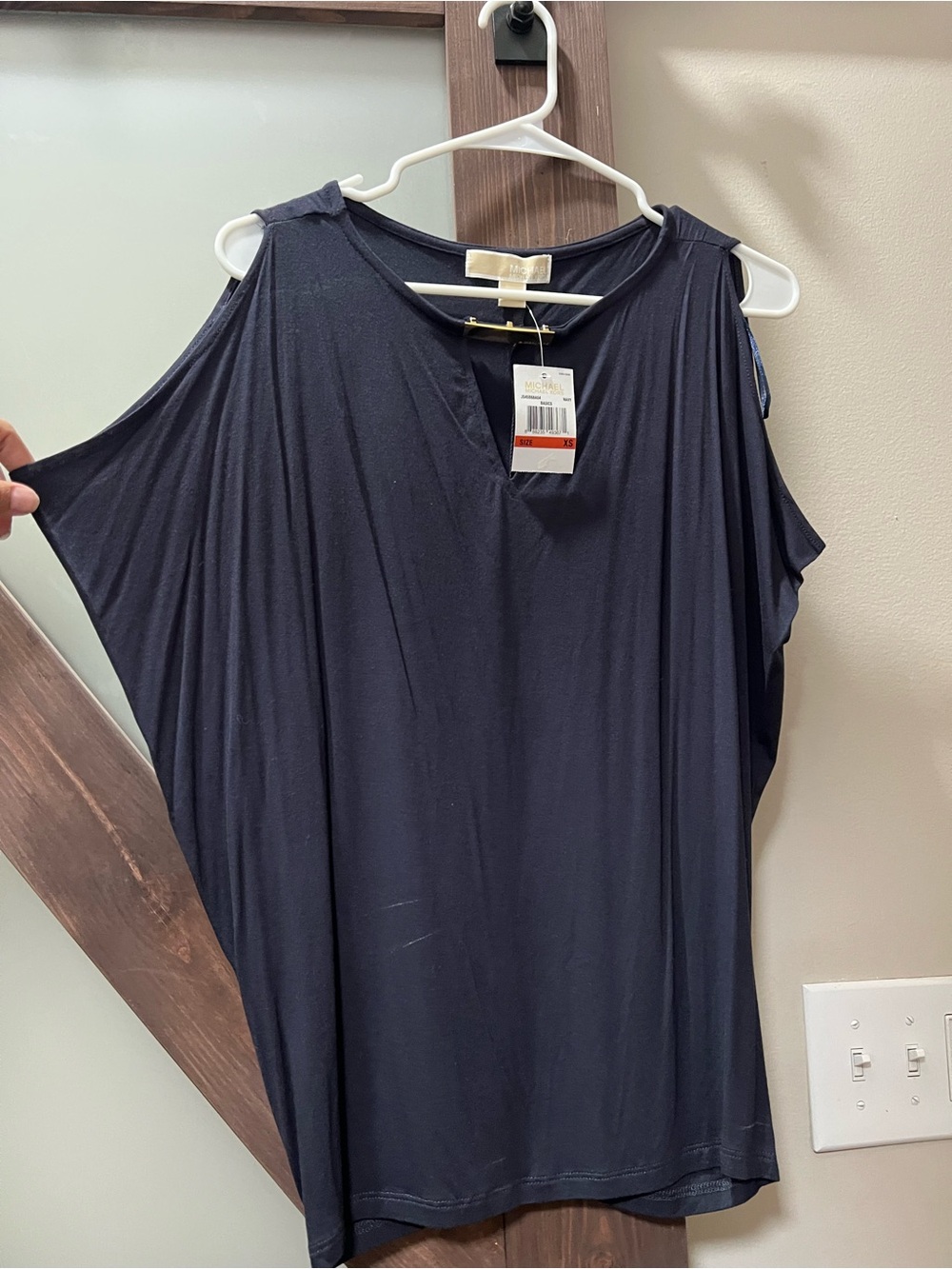 Michael Kors Navy Asymmetrical Cold-Shoulder Dress